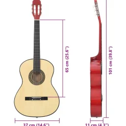 vidaXL Arte Y Ocio-Guitarra clásica para principiantes madera tilo negro 4/4 39