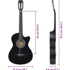 vidaXL Arte Y Ocio-Guitarra Clásica Western Cutaway con 6 cuerdas negra 38