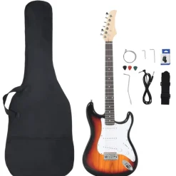 vidaXL Arte Y Ocio-Guitarra eléctrica principiante con funda marrón blanco 4/4 39"