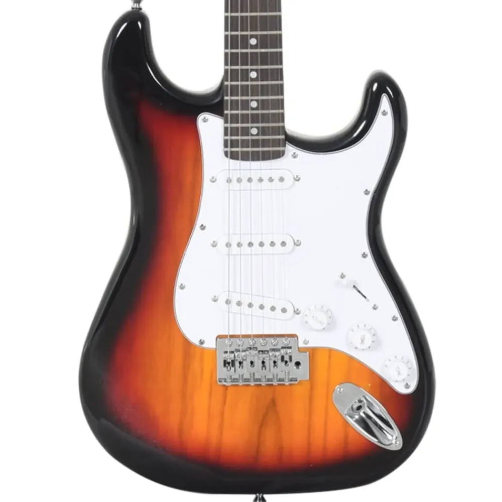 vidaXL Arte Y Ocio-Guitarra eléctrica principiante con funda marrón blanco 4/4 39"