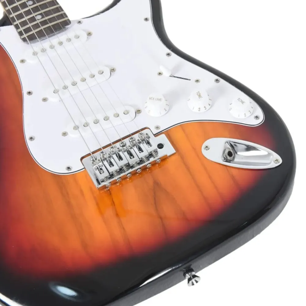 vidaXL Arte Y Ocio-Guitarra eléctrica principiante con funda marrón blanco 4/4 39"