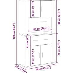 vidaXL Armarios Y Almacenamiento-Highboard 80 x 33 x 150 cm Madera contrachapada