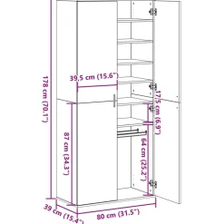 vidaXL Highboard 80 x 39 x 178 cm Madera contrachapada Roble negro