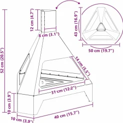 vidaXL Chimeneas-Hoguera Marrón 50 x 43 x 52 cm Acero autopatinable