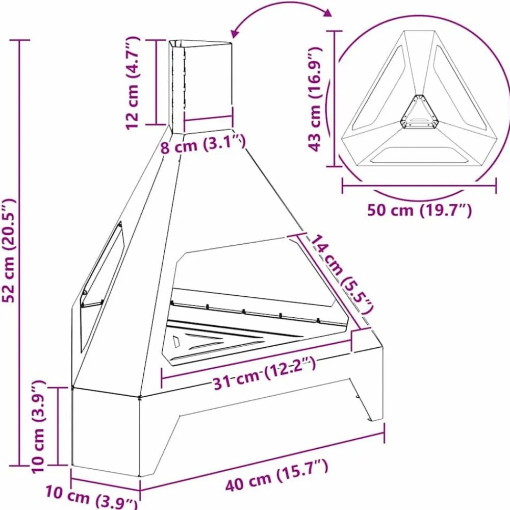vidaXL Chimeneas-Hoguera Marrón 50 x 43 x 52 cm Acero autopatinable