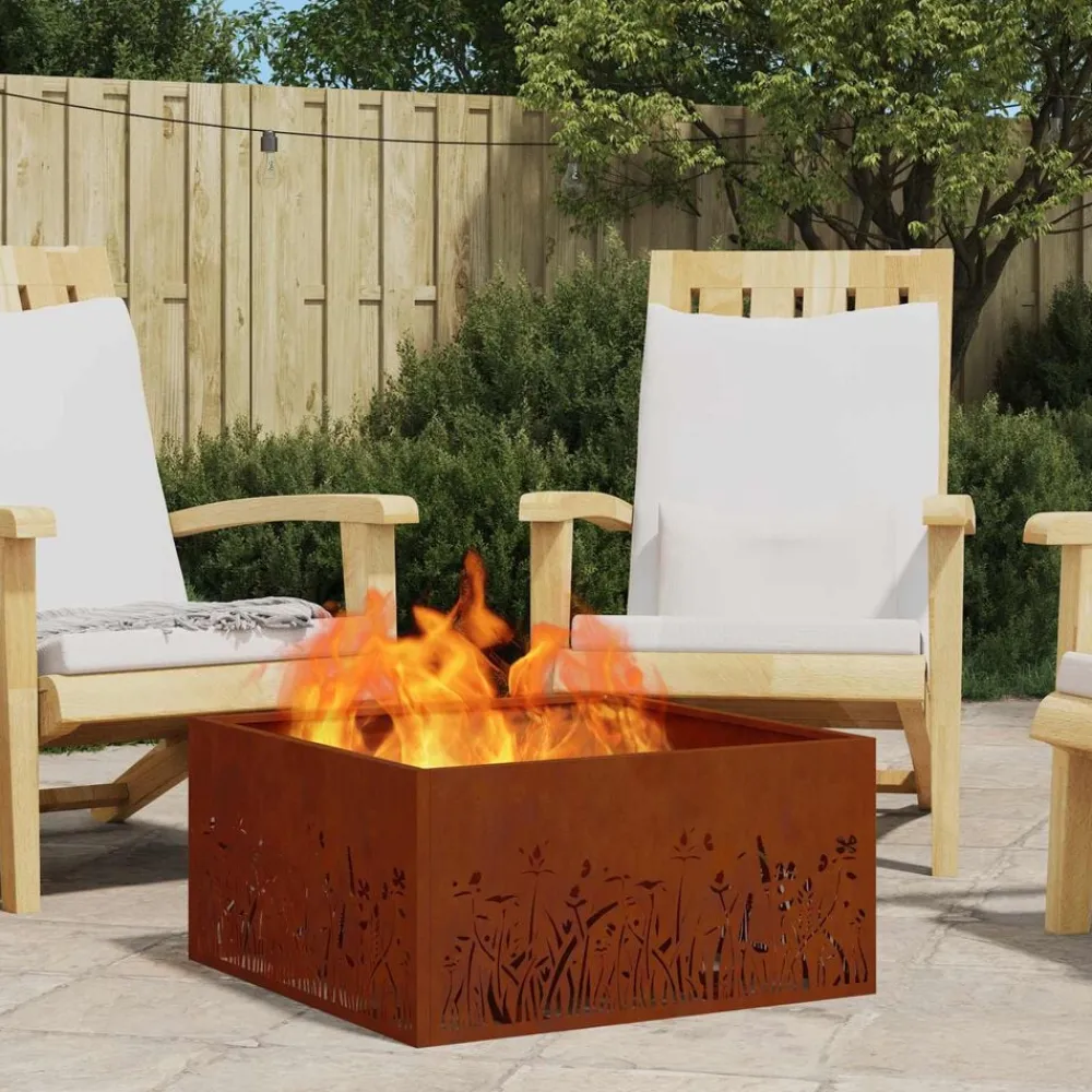 vidaXL Chimeneas-Hoguera Marrón 60 x 60 x 30 cm Acero autopatinable