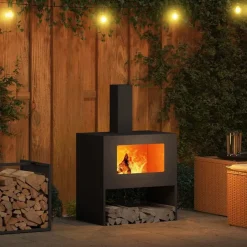 vidaXL Hoguera Negro 60 x 40 x 96 cm Acero Acero laminado en fr&iacute;o/negro New