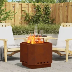 vidaXL Chimeneas-Hoguera Sin Humo Marrón 58 x 58 x 51 cm Acero autopatinable