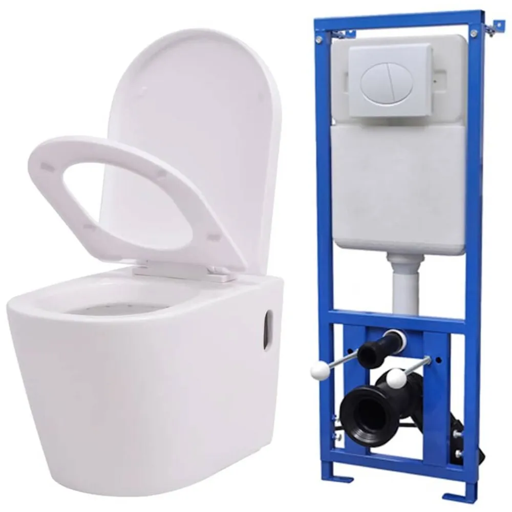 vidaXL Fontanería-Inodoro de pared con cisterna oculta cerámica