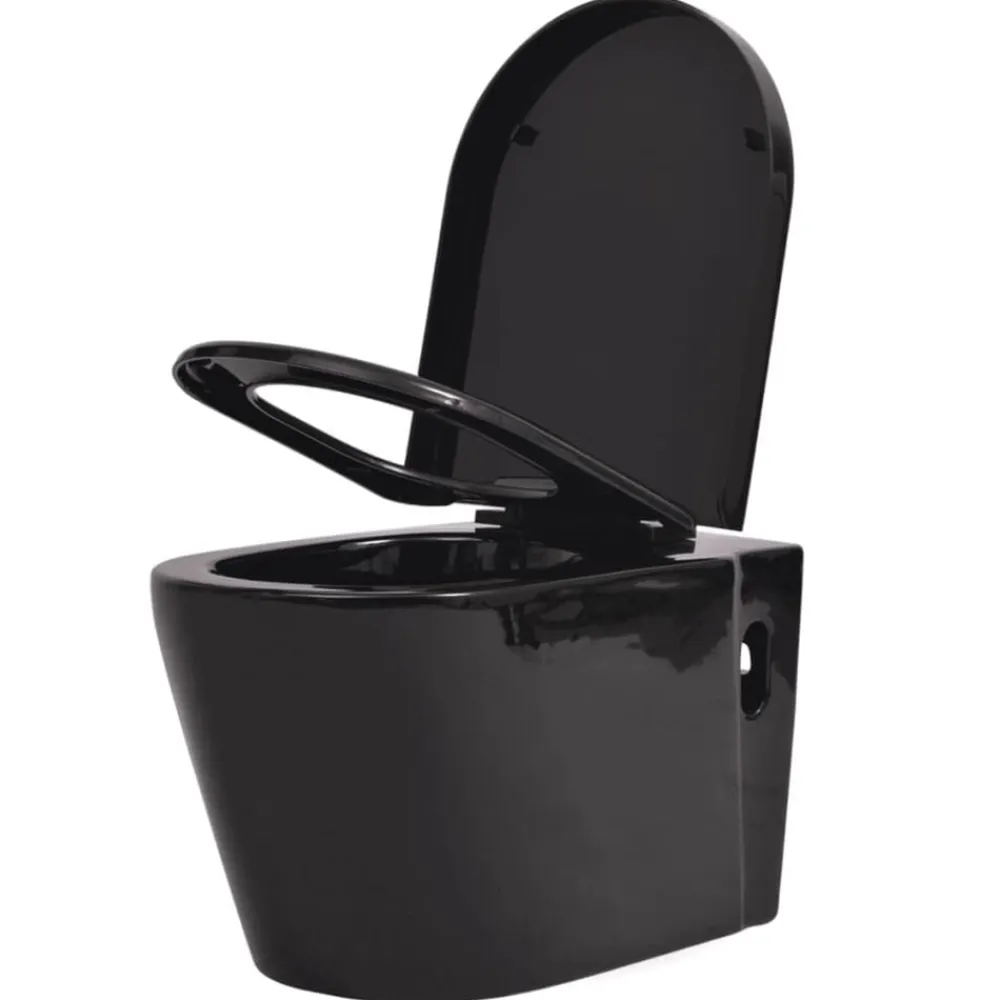 vidaXL Inodoro de pared cerámica Negro Hot