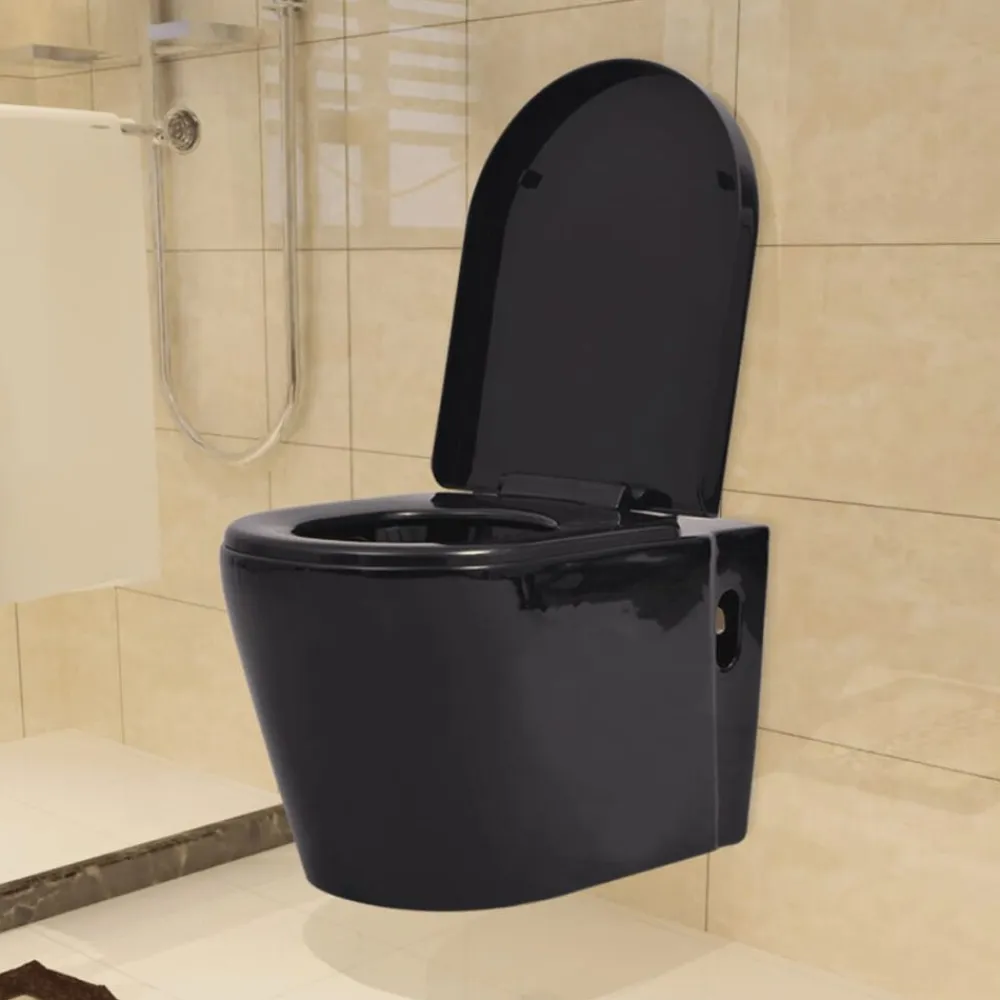 vidaXL Inodoro de pared cerámica Negro Hot
