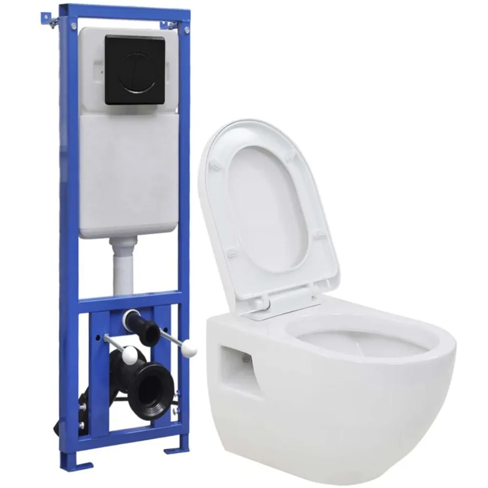 vidaXL Fontanería-Inodoro de pared con cisterna alta oculta de cerámica