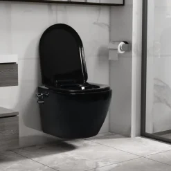 vidaXL Fontanería-Inodoro de pared sin bordes con función de bidé cerámica