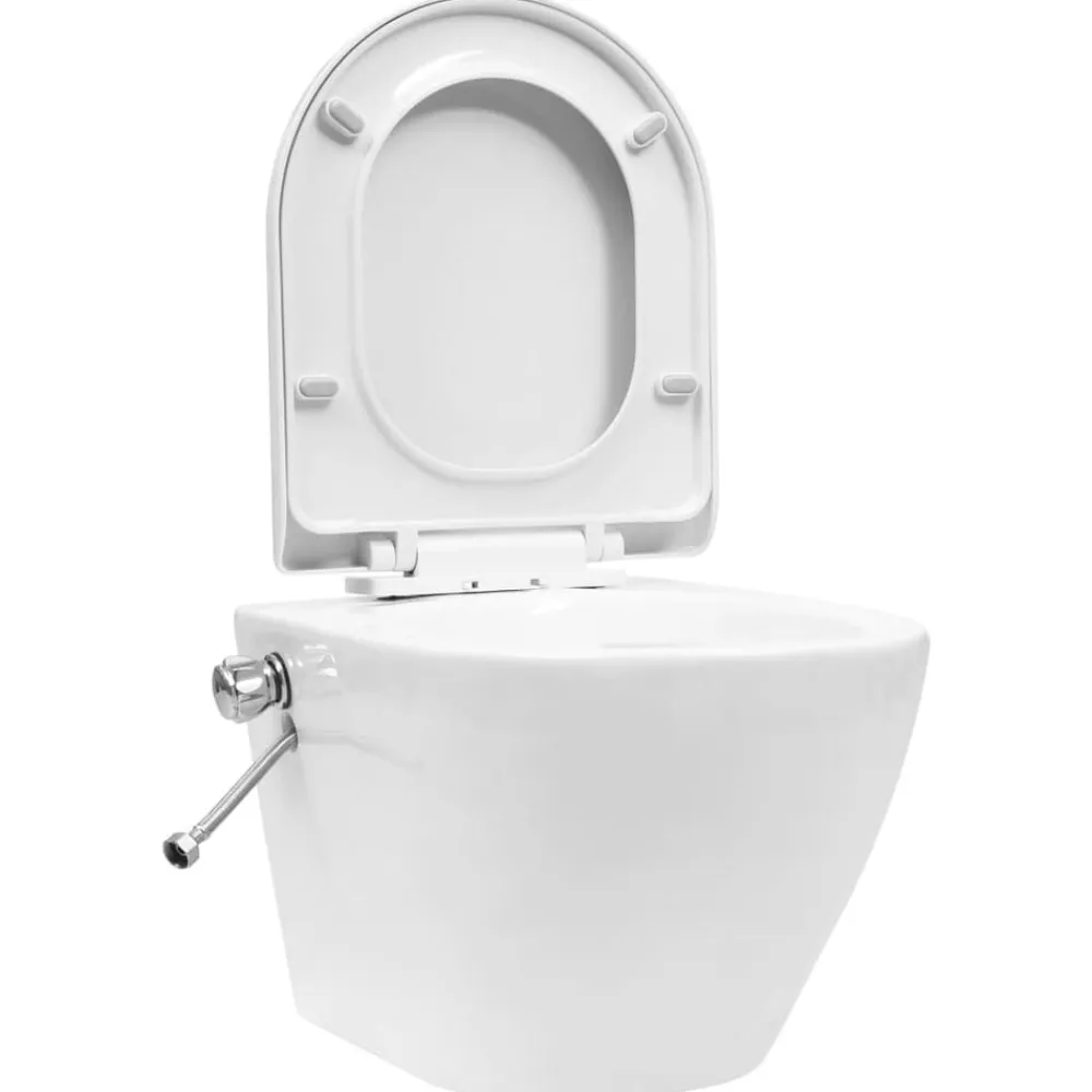 vidaXL Inodoro de pared sin bordes con función de bidé cerámica Blanco Best