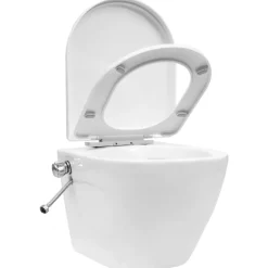 vidaXL Inodoro de pared sin bordes con función de bidé cerámica Blanco Best