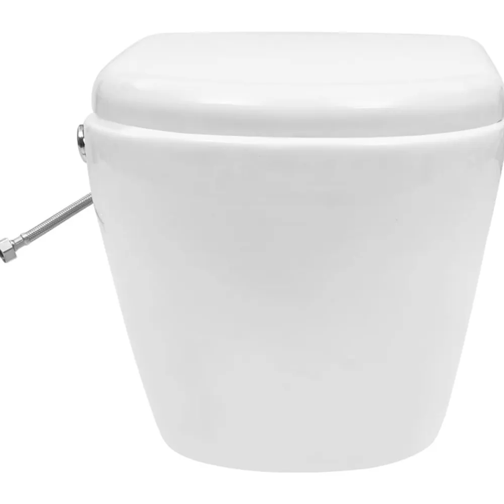 vidaXL Inodoro de pared sin bordes con función de bidé cerámica Blanco Best