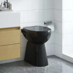 vidaXL Fontanería-Inodoro sin bordes cierre suave 7 cm altura extra cerámica negra