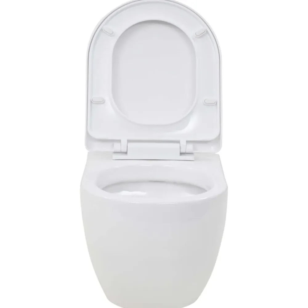 vidaXL Inodoro suspendido de pared con cisterna oculta cerámica Blanco Outlet
