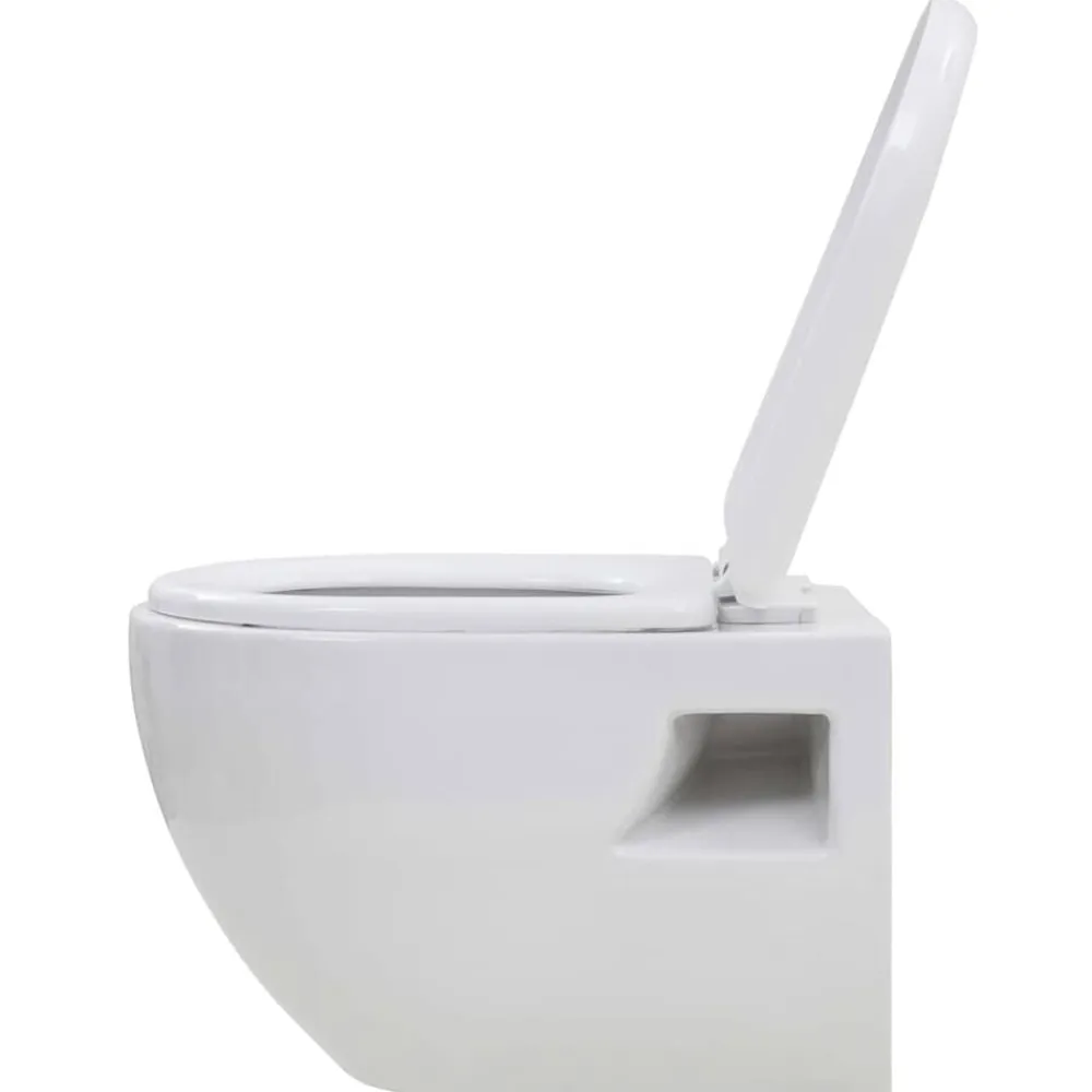 vidaXL Inodoro suspendido de pared con cisterna oculta cerámica Blanco Outlet