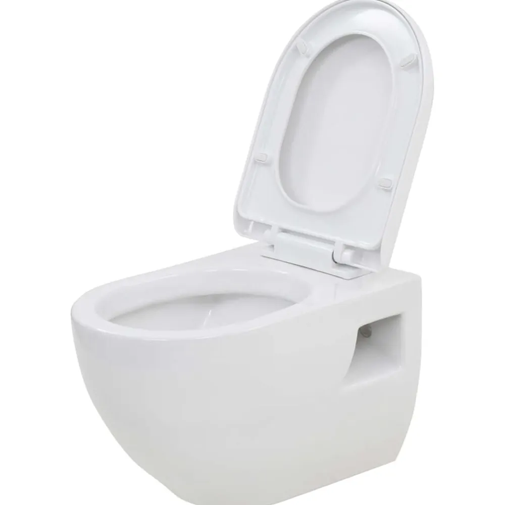 vidaXL Inodoro suspendido de pared con cisterna oculta cerámica Blanco Outlet