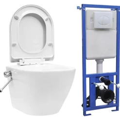 vidaXL Fontanería-Inodoro WC de pared sin bordes cisterna oculta cerámica