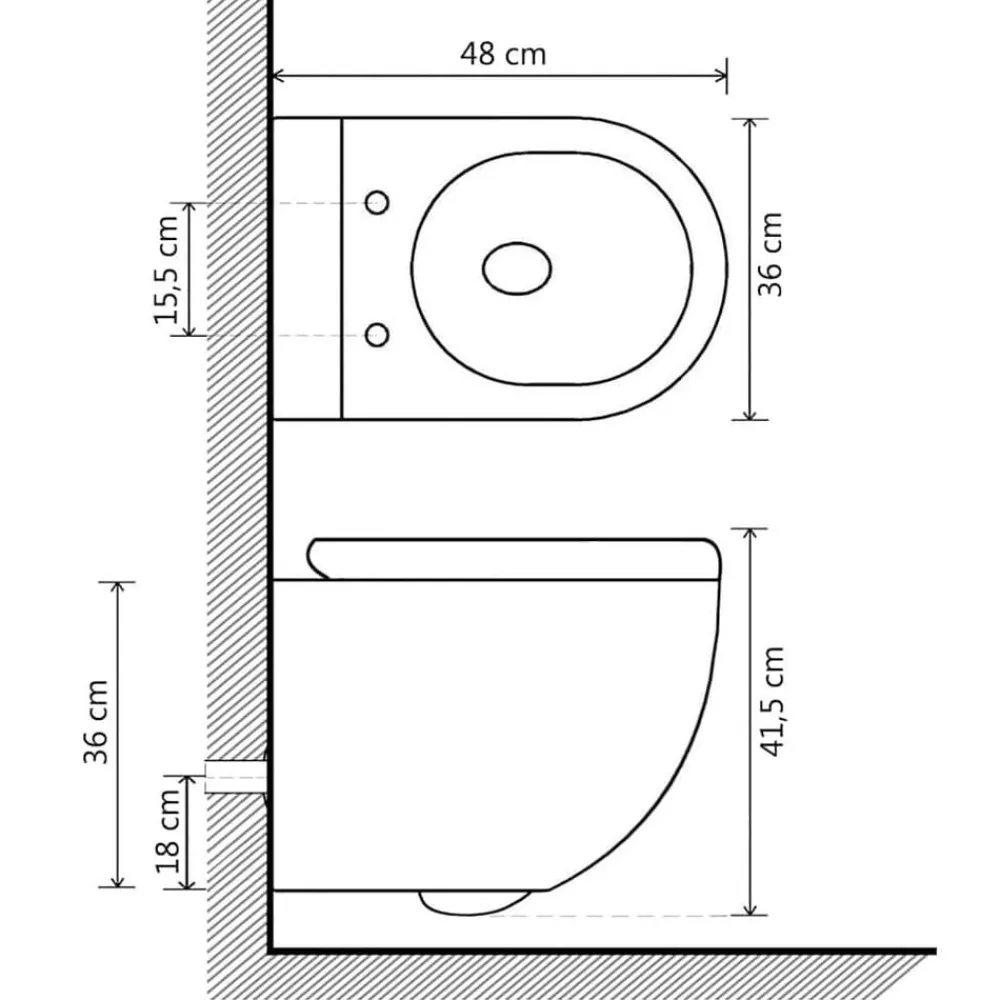 vidaXL Fontanería-Inodoro WC de pared sin bordes cisterna oculta cerámica