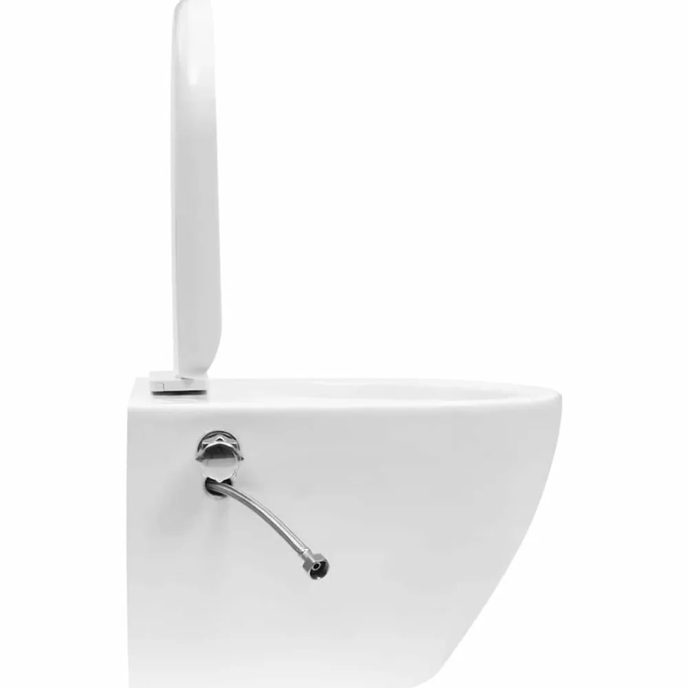 vidaXL Fontanería-Inodoro WC de pared sin bordes cisterna oculta cerámica