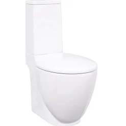 vidaXL Inodoro WC redondo de cerámica flujo hacia abajo Blanco Sale