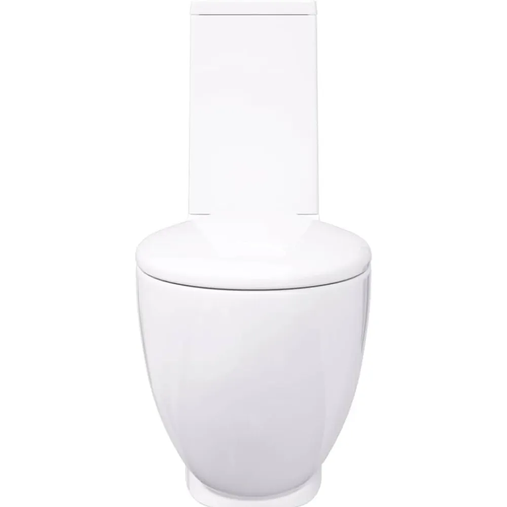 vidaXL Inodoro WC redondo de cerámica flujo hacia abajo Blanco Sale