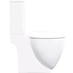 vidaXL Inodoro WC redondo de cerámica flujo hacia abajo Blanco Sale