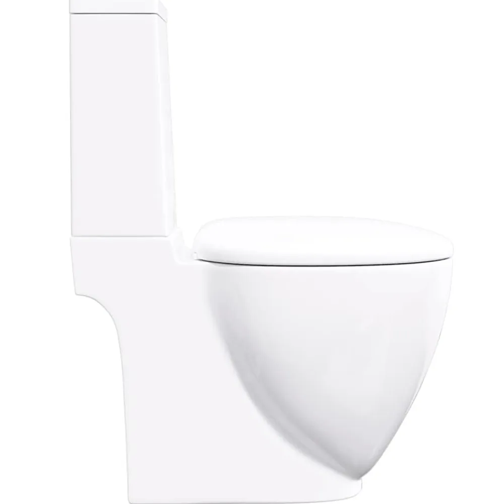 vidaXL Inodoro WC redondo de cerámica flujo hacia abajo Blanco Sale