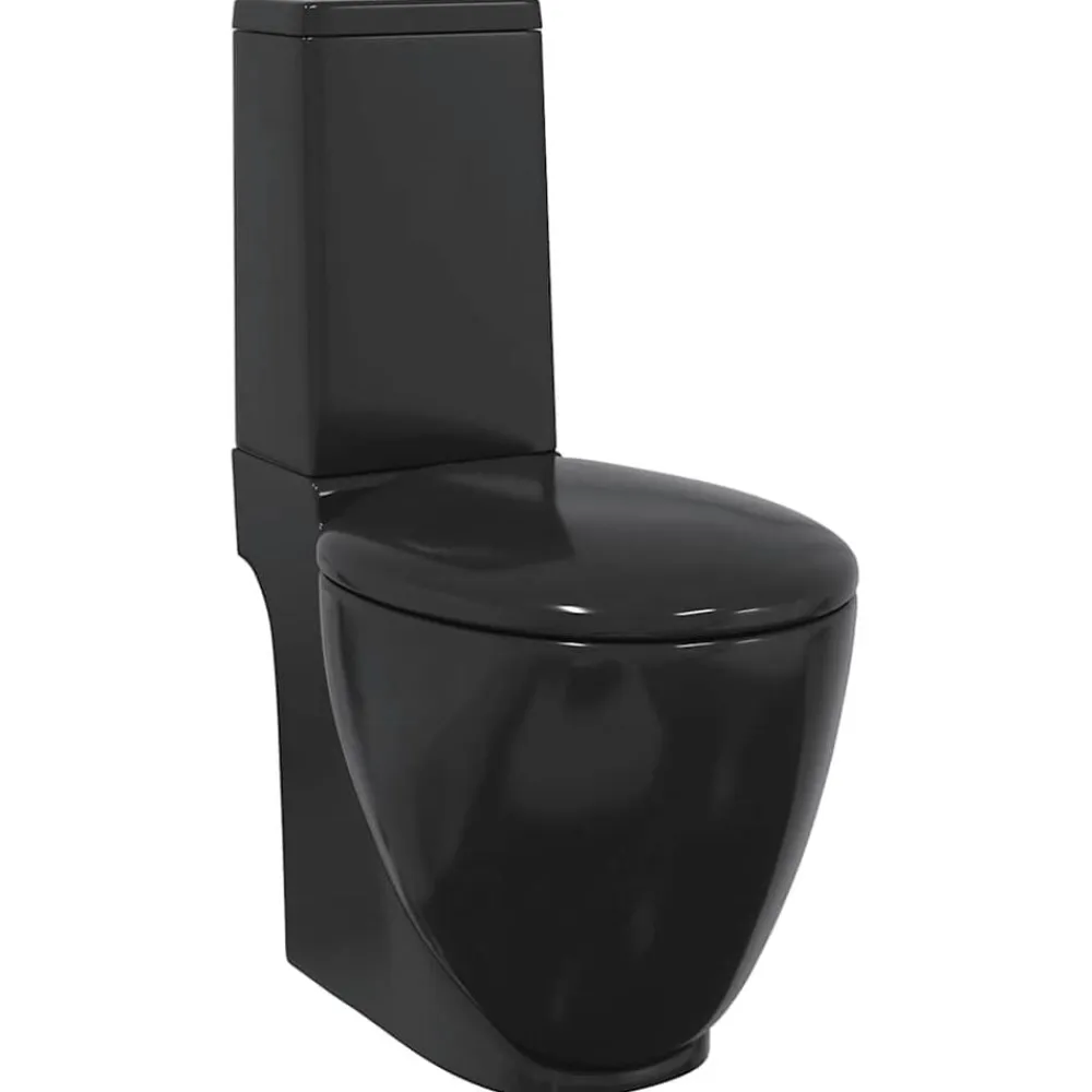 vidaXL Inodoro WC redondo de cerámica con cisterna Negro Online
