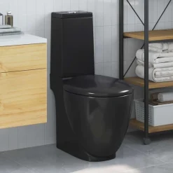 vidaXL Inodoro WC redondo de cerámica con cisterna Negro Online