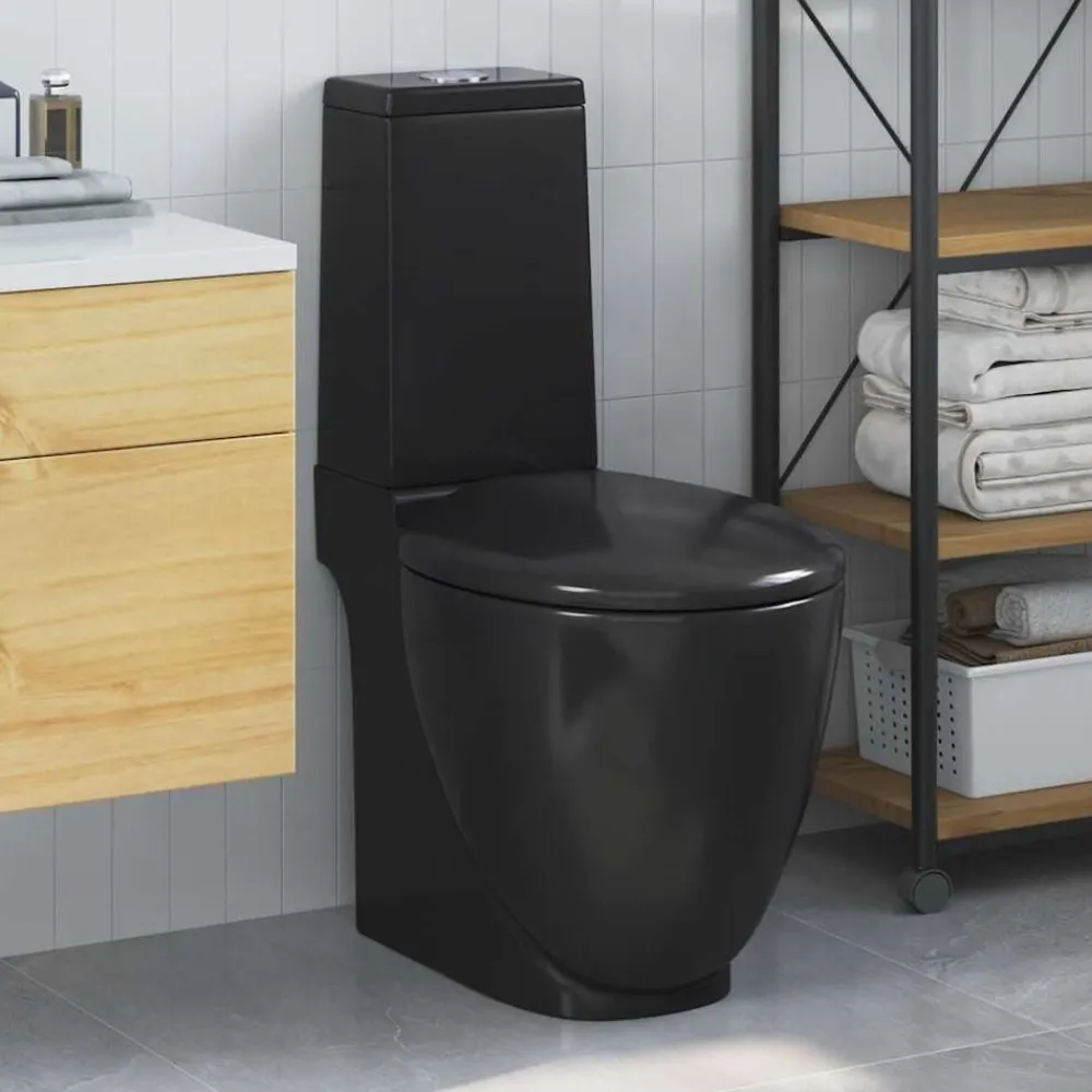 vidaXL Inodoro WC redondo de cerámica con cisterna Negro Online