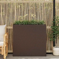 vidaXL Jardín-Jardinera alta con 4 macetas ratán sintético marrón
