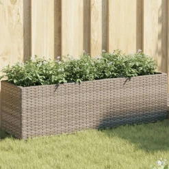 vidaXL Jardinera con 3 maceteros ratán sintético 105x30x32 cm Gris