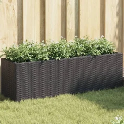 vidaXL Jardinera con 3 maceteros ratán sintético 105x30x32 cm Negro Clearance