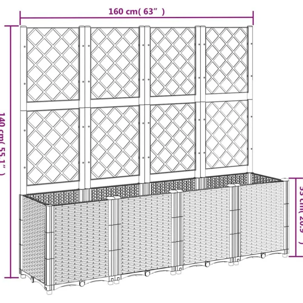 vidaXL Jardín-Jardinera con enrejado PP 160x40x140 cm