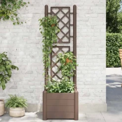 vidaXL Jardinera con enrejado PP 43x43x142 cm Moca Discount