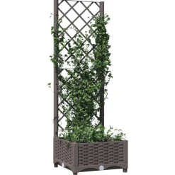 vidaXL Jardín-Jardinera con enrejado PP marrón 40x40x121,5 cm