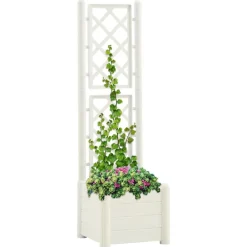 vidaXL Jardinera con enrejado PP 43x43x142 cm Blanco