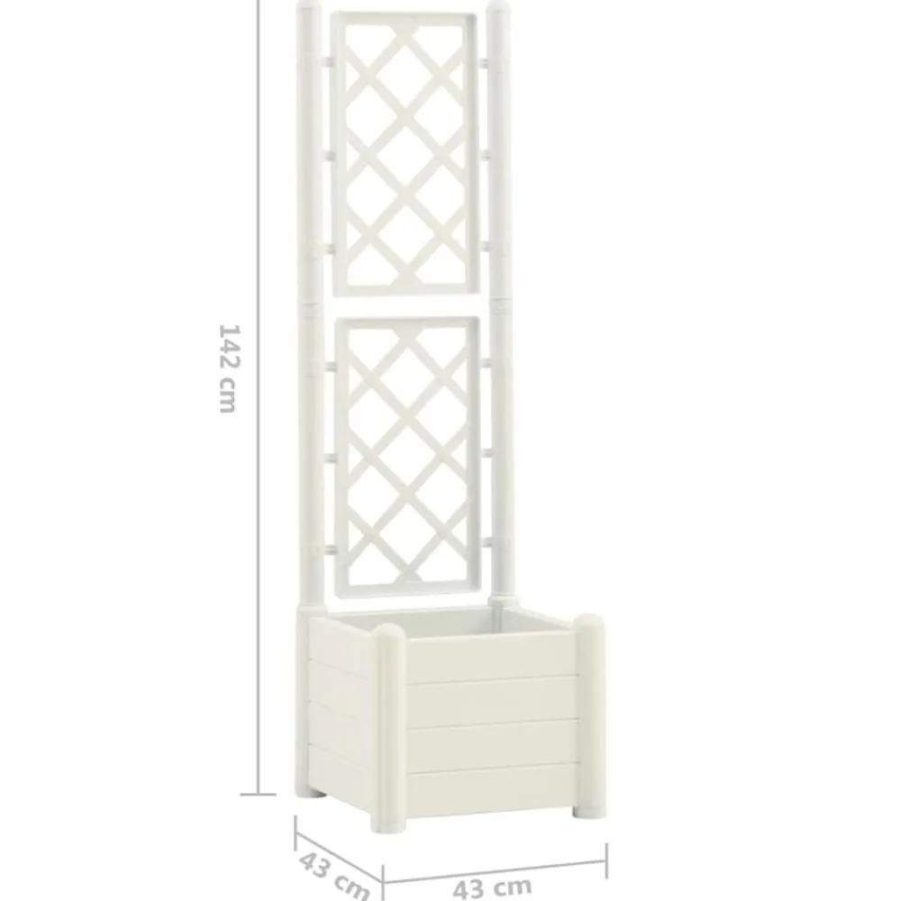 vidaXL Jardinera con enrejado PP 43x43x142 cm Blanco