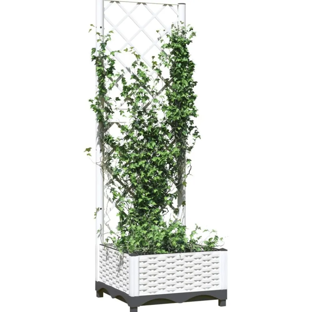 vidaXL Jardinera con enrejado PP 40x40x121,5 cm Blanco Discount