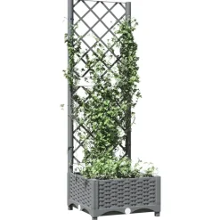 vidaXL Jardinera con enrejado PP 40x40x121,5 cm Gris claro Discount