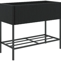 vidaXL Jardinera con estante ratán sintético Negro