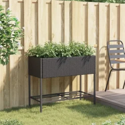 vidaXL Jardinera con estante ratán sintético Negro