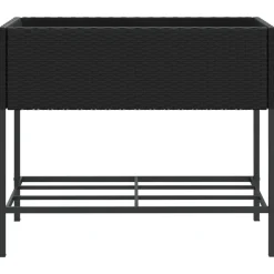 vidaXL Jardinera con estante ratán sintético Negro