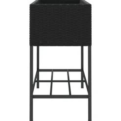 vidaXL Jardinera con estante ratán sintético Negro