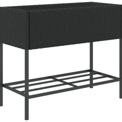 vidaXL Jardinera con estante ratán sintético Negro