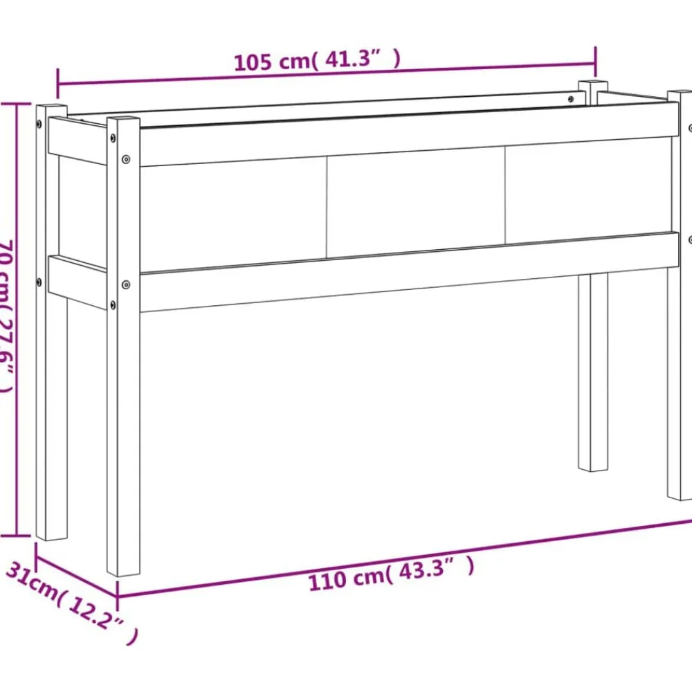 vidaXL Jardinera con patas madera maciza de pino 110x31x70 cm Pino natural Best